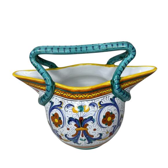 Cama Deruta Italy Hand Painted Majolica Pottery Double Handled Pitcher Vase - Picture 2 of 13